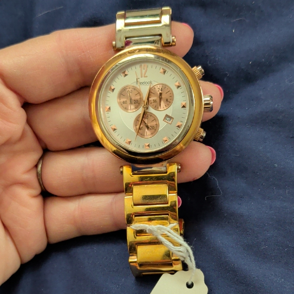 Gold and Silver Tone Stainless Steel Watch with Chronograph